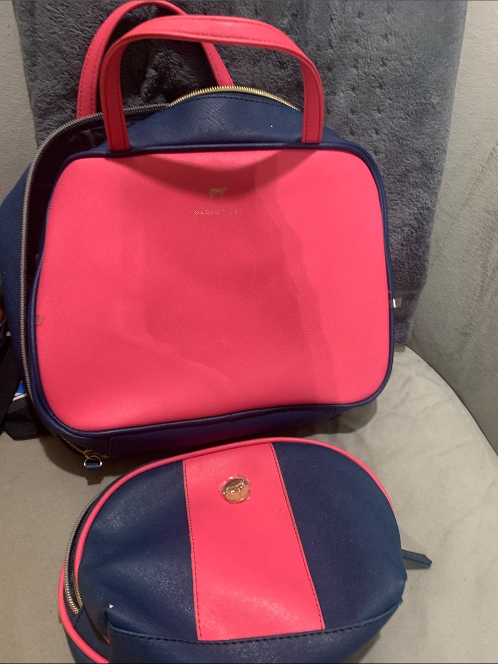 Dabney Lee Pink and Navy Cosmetic Travel Bag Duo